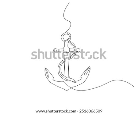 Continuous line drawing of sea anchor. Single line illustration of sea anchor. Maritime, Ocean, Sea, World anchor day concept. Editable outline
