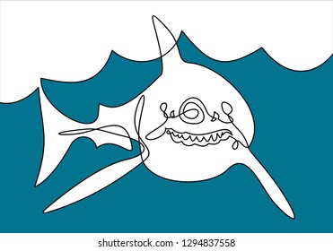 continuous line drawing of sea shark vector illustration 
