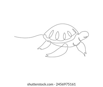 Continuous line drawing of sea turtle. One line of sea turtle. Marine animal concept continuous line art. Editable outline.