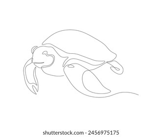 Continuous line drawing of sea turtle. One line of sea turtle. Marine animal concept continuous line art. Editable outline.