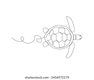 Continuous line drawing of sea turtle. One line of sea turtle. Marine animal concept continuous line art. Editable outline.