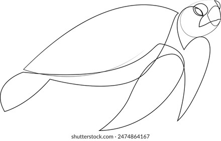 Continuous line drawing of sea turtle. Animal one line art. Vector illustration.