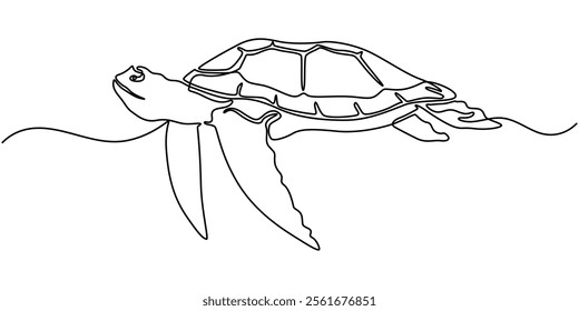 Continuous line drawing of sea turtle. One line of sea turtle. Marine animal concept continuous line art. Editable outline, Turtle icon line continuous drawing vector. Sea turtle reptile icon