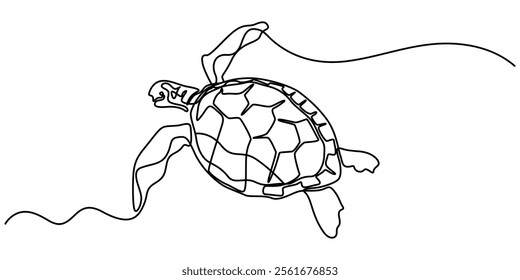 Continuous line drawing of sea turtle. One line of sea turtle. Marine animal concept continuous line art. Editable outline, Turtle icon line continuous drawing vector. Sea turtle reptile icon