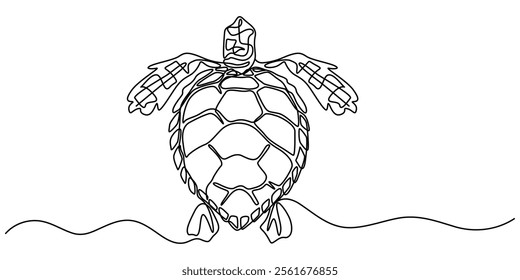 Continuous line drawing of sea turtle. One line of sea turtle. Marine animal concept continuous line art. Editable outline, Turtle icon line continuous drawing vector. Sea turtle reptile icon