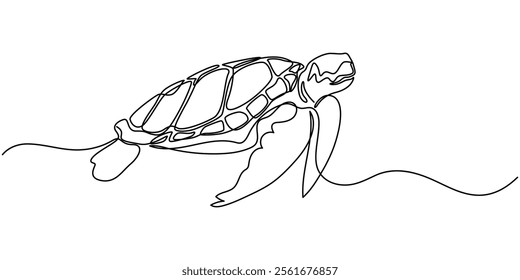 Continuous line drawing of sea turtle. One line of sea turtle. Marine animal concept continuous line art. Editable outline, Turtle icon line continuous drawing vector. Sea turtle reptile icon