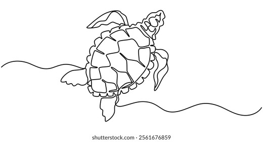 Continuous line drawing of sea turtle. One line of sea turtle. Marine animal concept continuous line art. Editable outline, Turtle icon line continuous drawing vector. Sea turtle reptile icon