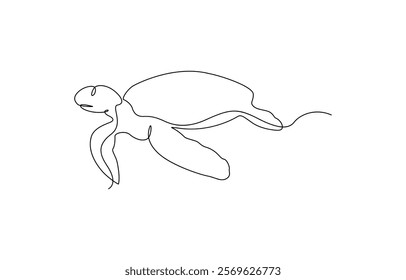 Continuous line drawing of sea turtle. One line of sea turtle. Turtle icon line continuous drawing vector. One line Sea turtle reptile icon vector background.