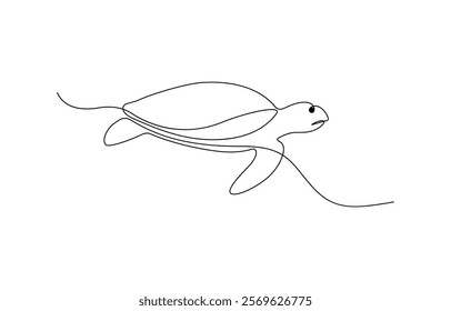 Continuous line drawing of sea turtle. One line of sea turtle. Turtle icon line continuous drawing vector. One line Sea turtle reptile icon vector background.