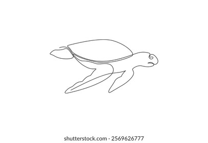 Continuous line drawing of sea turtle. One line of sea turtle. Turtle icon line continuous drawing vector. One line Sea turtle reptile icon vector background.