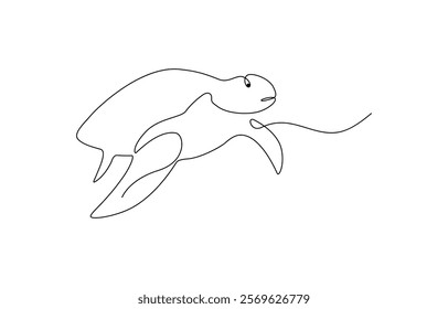 Continuous line drawing of sea turtle. One line of sea turtle. Turtle icon line continuous drawing vector. One line Sea turtle reptile icon vector background.