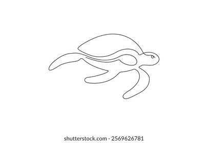 Continuous line drawing of sea turtle. One line of sea turtle. Turtle icon line continuous drawing vector. One line Sea turtle reptile icon vector background.