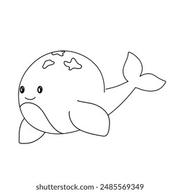 Continuous line drawing of Sea whale cute. Draw design vector graphic illustration