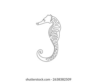 Continuous line drawing of seahorse animal. Single line illustration of seahorse. Animal ocean life concept. Editable outline