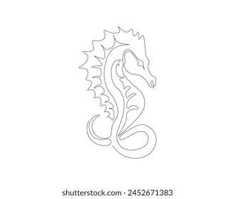 Continuous line drawing of seahorse. One line of seahorse. Marine animal concept continuous line art. Editable outline.
