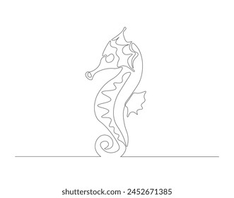 Continuous line drawing of seahorse. One line of seahorse. Marine animal concept continuous line art. Editable outline.
