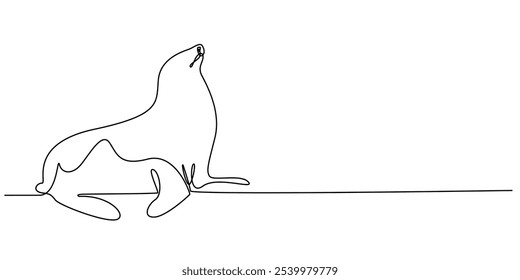 continuous line drawing of seal.one line drawing of wild seal animal.single line vector illustration.isolated white background