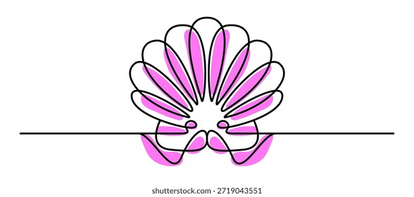 Continuous line drawing of seashell minimalist vector illustration