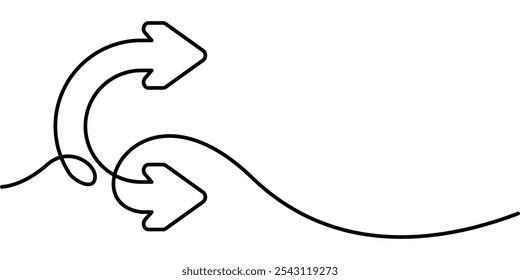 Dibujo de línea continua del símbolo de flecha de semicírculo. Ilustración abstracta de arte de línea