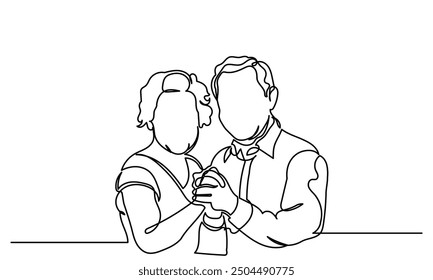Continuous line drawing of senior couple portrait. single-line art of an Elderly couple's grandparents isolated on a white background.