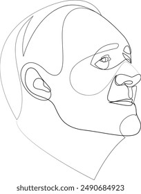 Continuous line drawing of senior man smiling portrait. One line vector of a person's face. Line art of an adult man's face.