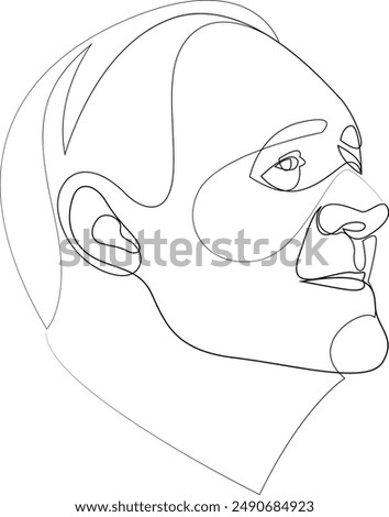 Continuous line drawing of senior man smiling portrait. One line vector of a person's face. Line art of an adult man's face.