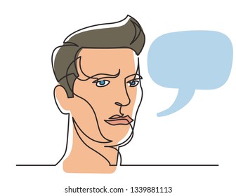 continuous line drawing of serious man portrait on white background