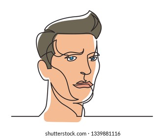 continuous line drawing of serious man portrait on white background