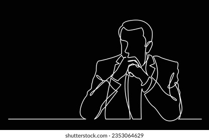 continuous line drawing of seriously thinking man