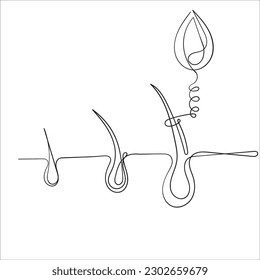 continuous line drawing serum for hair follicle treatment illustration