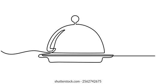 Continuous Line Drawing of Serving Icon. Hand Drawn Symbol Vector Illustration, Catering dish serving icon on the white background, Continuous one line drawing Catering dish serving Vector.