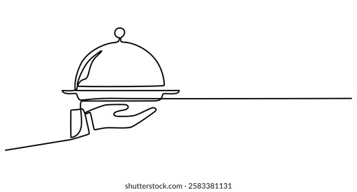 Continuous Line Drawing of Serving Icon. Hand Drawn Symbol Vector Illustration, hand drawn doodle serving food icon illustration in continuous line art style vector, Banquet Service Continuous Line. 