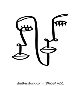Continuous line drawing set. abstract two woman portrait. one line face art illustration.