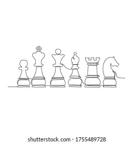 Continuous line drawing of set chess piece icons.success, leadership business concept. Moving chess figure in competition success play isolated on white background.