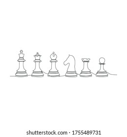 Continuous line drawing of set chess piece icons.success, leadership business concept. Moving chess figure in competition success play isolated on white background.