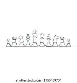 Continuous line drawing of set chess piece icons.success, leadership business concept. Moving chess figure in competition success play isolated on white background.