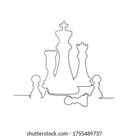 Continuous line drawing of set chess piece icons.success, leadership business concept. Moving chess figure in competition success play isolated on white background.
