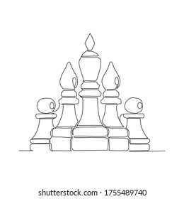 Continuous line drawing of set chess piece icons.success, leadership business concept. Moving chess figure in competition success play isolated on white background.