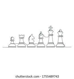 Continuous line drawing of set chess piece icons.success, leadership business concept. Moving chess figure in competition success play isolated on white background.