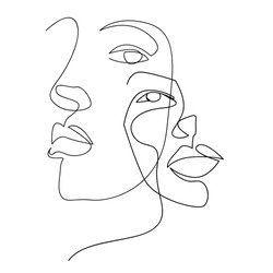 Continuous Line, Drawing Of Set Faces And Hairstyle, Fashion Concept, Woman Beauty Minimalist, Vector Illustration For T-shirt, Slogan Design Print Graphics Style