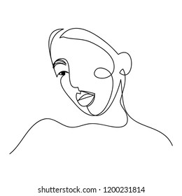 Continuous line, drawing of set faces and hairstyle, fashion concept, woman beauty minimalist, vector