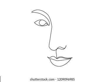 Continuous line, drawing of set faces and hairstyle, fashion concept, woman beauty minimalist, vector 