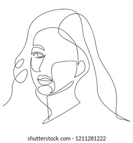 Continuous line, drawing of set faces and hairstyle, fashion concept, woman beauty minimalist, vector