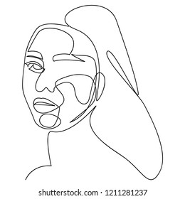 Continuous line, drawing of set faces and hairstyle, fashion concept, woman beauty minimalist, vector