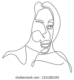 Continuous line, drawing of set faces and hairstyle, fashion concept, woman beauty minimalist, vector