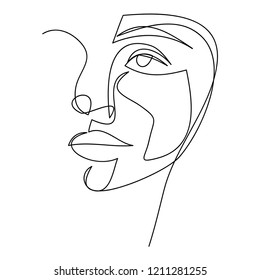 Continuous Line Drawing Set Faces Hairstyle Stock Vector (Royalty Free ...