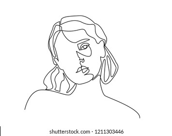 Continuous line, drawing of set faces and hairstyle, fashion concept, woman beauty minimalist, vector
