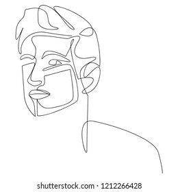 Continuous line, drawing of set faces and hairstyle, fashion concept, men beauty minimalist, vector