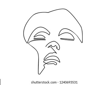 Continuous line, drawing of set faces and hairstyle, fashion concept, woman beauty minimalist, vector 