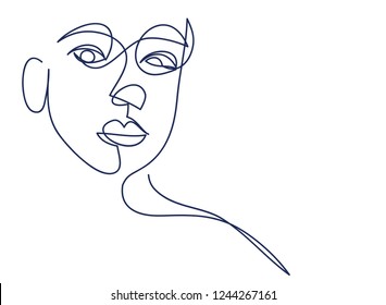 Continuous line, drawing of set faces and hairstyle, fashion concept, woman beauty minimalist, vector 